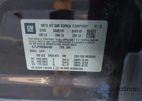 2016 Chevrolet Trax Lt z USA, uszkodzony, nr VIN KL7CJPSB0GB604466